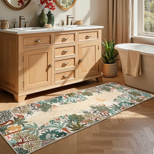 GarveeHome 2.5x8 Jungle Hallway Runner Rug, Soft Beige Animal Long Kitchen Runner Non Slip Entryway Rug Farmhouse Thin Laundry Mat Stain Resistant Carpet for Bathroom Beside - color: Beige, size: 2'6" x 8' (Rectangular)