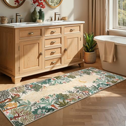 GarveeHome 2.5x8 Jungle Hallway Runner Rug, Soft Beige Animal Long Kitchen Runner Non Slip Entryway Rug Farmhouse Thin Laundry Mat Stain Resistant Carpet for Bathroom Beside - color: Beige, size: 2'6" x 8' (Rectangular)