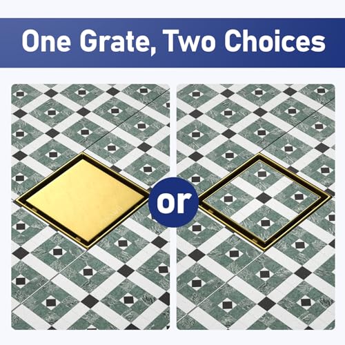 Square Shower Drain, 304 Stainless Steel Floor Drain 6" | with Tiled Insert Grate & Hair Strainer, Bathroom 2-in-1 Tiled in Drain, CUPC Certified - color: Brushed Gold, size: 6''