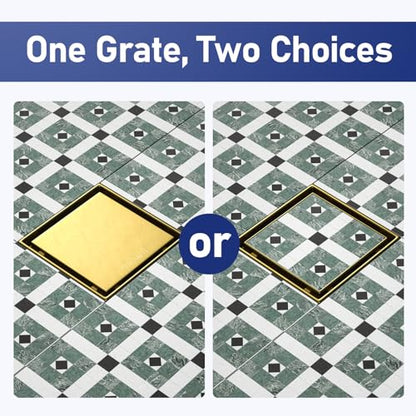 Square Shower Drain, 304 Stainless Steel Floor Drain 6" | with Tiled Insert Grate & Hair Strainer, Bathroom 2-in-1 Tiled in Drain, CUPC Certified - color: Brushed Gold, size: 6''