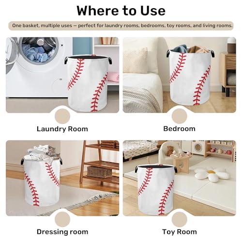 Baseball Large Clothes Hamper Bag - Laundry Basket with Handles, Space Saving Foldable Design for Nursery - color: Baseball