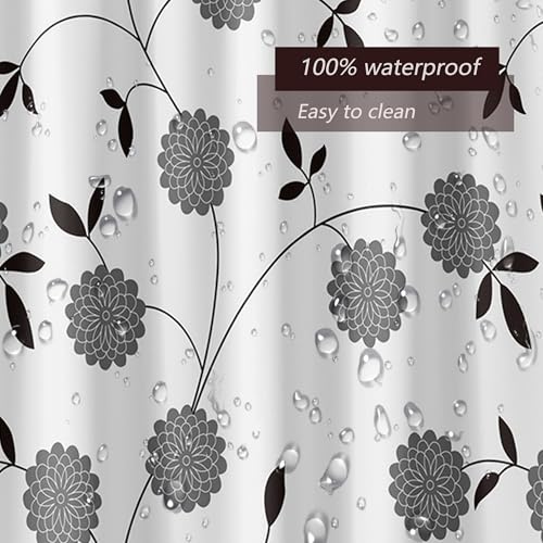 TIKABC Shower Curtain Liner, 4G PEVA Black and White Tree Flower Shower Liner, Plastic Waterproof Shower Curtains, 72x72 inch with Grommet Holes 3 Magnetic Weights - color: Black White Tree Flower