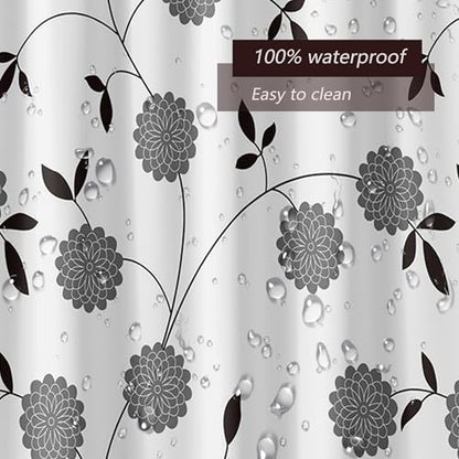 TIKABC Shower Curtain Liner, 4G PEVA Black and White Tree Flower Shower Liner, Plastic Waterproof Shower Curtains, 72x72 inch with Grommet Holes 3 Magnetic Weights - color: Black White Tree Flower
