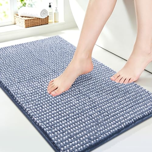 Luxury Chenille Bathroom Rugs Non Slip 32" x20", Extra Soft Absorbent Striped Bath Mats for Bathroom, Machine Washable Quick Dry Shower Floor Rug, Home Decor Accessories, Blue & White - color: Blue & White, size: 1'8" x 2'8" (Rectangular)