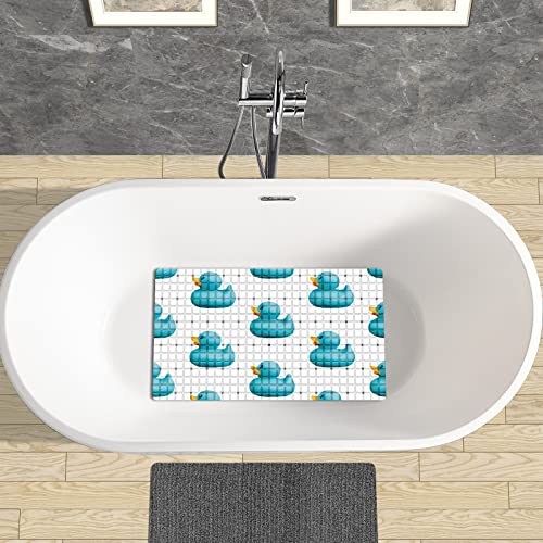 Bath Tub Mat Non Slip Shower Mat Cute Blue Duck Pattern Extra Long Bathtub Mat 26.8x15 inches Bathroom Bath Mat with Suction Cups Drain Holes Machine Washable - color: Cute Blue Duck Pattern