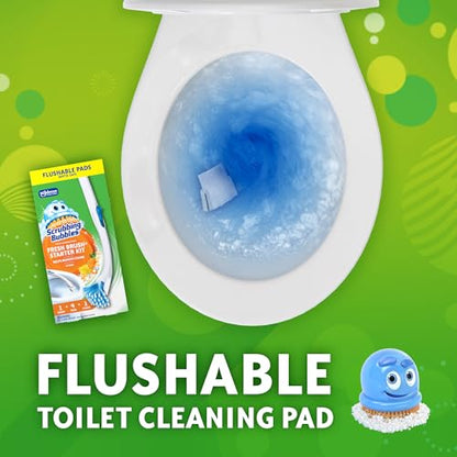 Scrubbing Bubbles Toilet Bowl Cleaning System with Flushable & Disposable Cleaner Refill Pads, Fights Odors and Helps Remove Limescale & Hard Water Stains, Citrus Scent, 1 Wand + 4 Refills + 1 Stand - size: 1 Count (Pack of 1), style: Starter Kit
