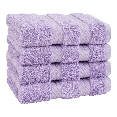 American Soft Linen 100% Cotton Luxury Turkish Towels, 4 PC Washcloth Set | Soft Absorbent Quick Dry OEKO Tex Standard 100 Certificated Durable Machine Washable Premium Hotel Quality - color: Lilac, size: 13"x13"