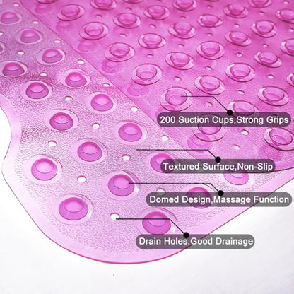 Bathtub Mats for Shower Tub Non-Slip Bath Mat 39 x 16 Inch Extra Long Shower Mat, Bath Tub Mat for Bathroom with Machine Washable, BPA Free for Kids (Clear Hot Pink) - color: Clear Hot Pink