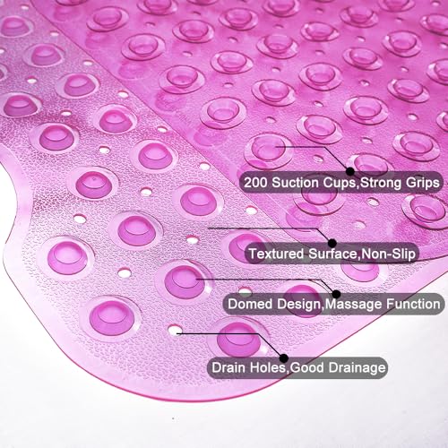 Bathtub Mats for Shower Tub Non-Slip Bath Mat 39 x 16 Inch Extra Long Shower Mat, Bath Tub Mat for Bathroom with Machine Washable, BPA Free for Kids (Clear Hot Pink) - color: Clear Hot Pink