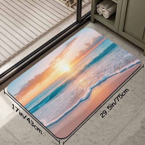 Sunset Beach Bathroom Mat, Non-Slip Rubber Backing Thin Low-Profile Bath Rug, Easy-Clean Bathroom Floor Mat for Shower, Bathtub, Kitchen, or Entryway - color: Sunset Beach