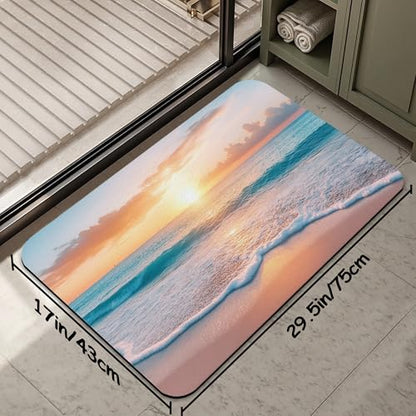 Sunset Beach Bathroom Mat, Non-Slip Rubber Backing Thin Low-Profile Bath Rug, Easy-Clean Bathroom Floor Mat for Shower, Bathtub, Kitchen, or Entryway - color: Sunset Beach
