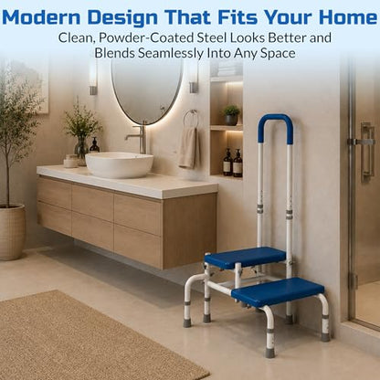 Platinum Health AdjustaStep Double-Step Step Stool with Side-Mounted Safety Handle. Adjustable Height. Padded Handle, Non-Slip Steps. Quick, Tool-Less Assembly. - size: 300 lb. Capacity - 2 Steps