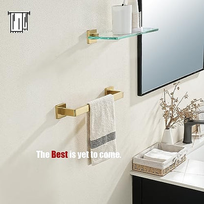 JQK Gold Towel Bar, Rounded Edges 18.41 Inch Towel Rack, 304 Stainless Steel Bathroom Wall Mount, Useable Length 16 Inch, TB250L16-BG - color: Brushed Gold, size: 16.41 Inch