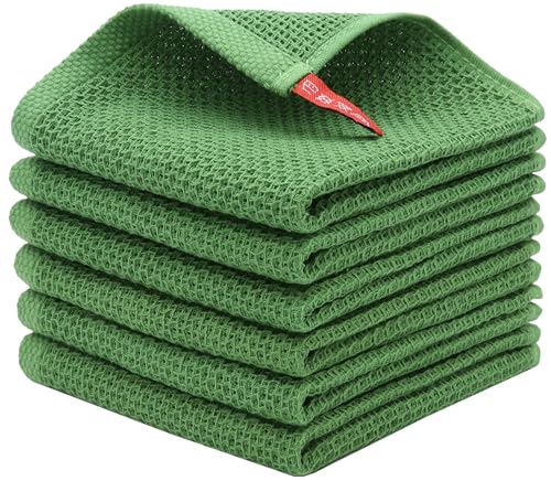 Cotton Dish Rags Dish Cloths for Washing Dishes,12”x12”,6 Pack, Green | Soft Kitchen Washcloths Rags, Absorbent Waffle Kitchen Hand Towels, Cotton Dish Towels for Kitchen Drying - color: Green, size: 12inch x 12inch