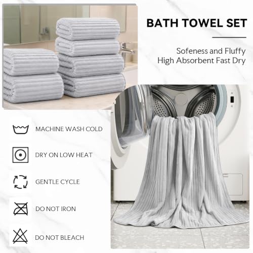 Extra Large Bath Towel Set 10 Piece, XL Bath Towels 35"x67" Oversized Bath Sheets, 280 GSM Microfiber Quick Dry Absorbent Towels, 5 Bath Sheets & 5 Hand Towels (Light Gray) - color: Light Gray, size: Bath towel 35" x 67"+hand towel 30"x13"