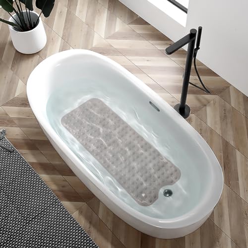 Bathtub and Shower Mats, Extra Long Non-Slip Bath Tub Mat 39 x 16 Inch, Machine Washable Bathmat with Suction Cups & Drain Holes for Bathroom Floor, Tan - color: Tan