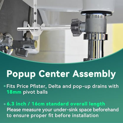 2Pcs Sink Drain Parts, Lavatory Pop Up Center Assembly with Plug, Bathroom Sink Pivot Ball Rod Replacement with 18MM Ball, Pop up Stopper 4‑7/8" Tall, 1‑1/4" Cap Dia - size: 18mm ball+ plug