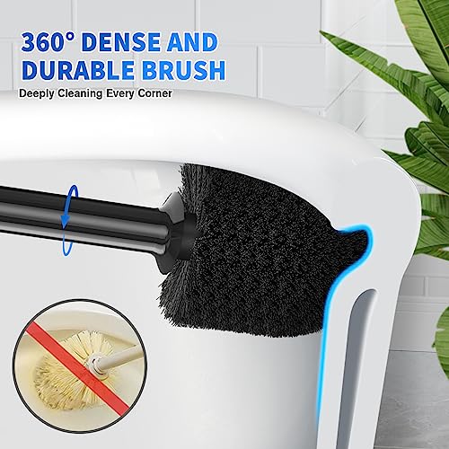 Toilet Plunger and Brush, Bowl Brush and Heavy Duty Toilet Plunger Set with Ventilated Holder, 2-in-1 Toilet Brush and Plunger Combo for Bathroom Cleaning (Black)