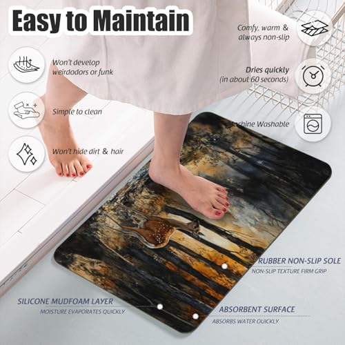 Bathroom Runner Mat Rugs Long,Deer in the woods watercolor painting Cute Diatomite Stone Bath Mat Large Absorbent Diatomaceous Earth Mat Non Slip Fast Dry Shower Mat Bathroom Rugs Floor Mat 16x42in - color: Design17