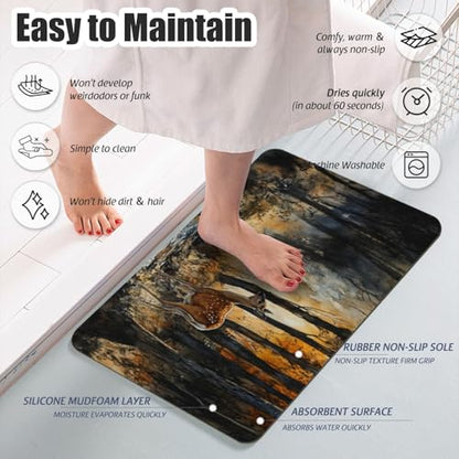 Bathroom Runner Mat Rugs Long,Deer in the woods watercolor painting Cute Diatomite Stone Bath Mat Large Absorbent Diatomaceous Earth Mat Non Slip Fast Dry Shower Mat Bathroom Rugs Floor Mat 16x42in - color: Design17