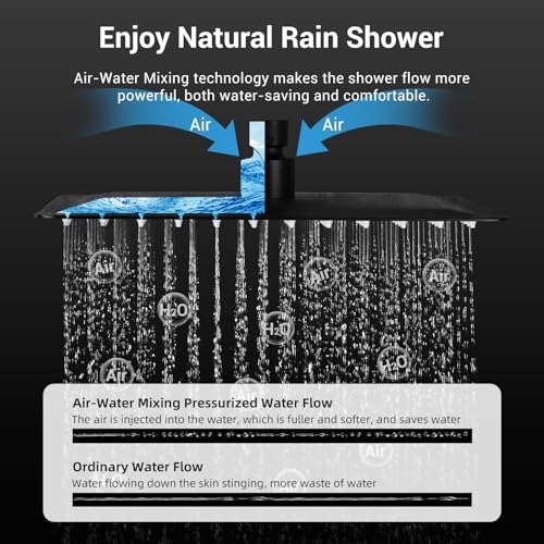 Thermostatic Dual Shower System, Rain Shower Faucet(Matte Black) | 12 Inch Rianfall Shower Head, 6 Inch Wall Mount Head, High Pressure Handheld Sprayer, Push Button Valve - color: Matte Black