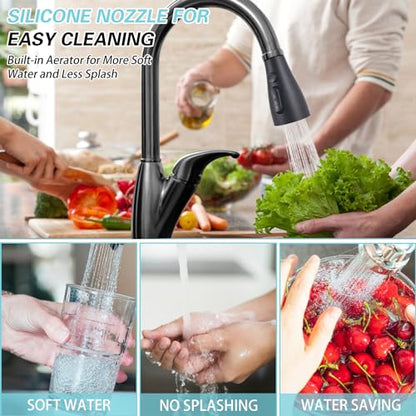 Kitchen Faucet Replacement with Pull Down Nozzle and 11 Adapters - 4 Modes (Black) - color: Black