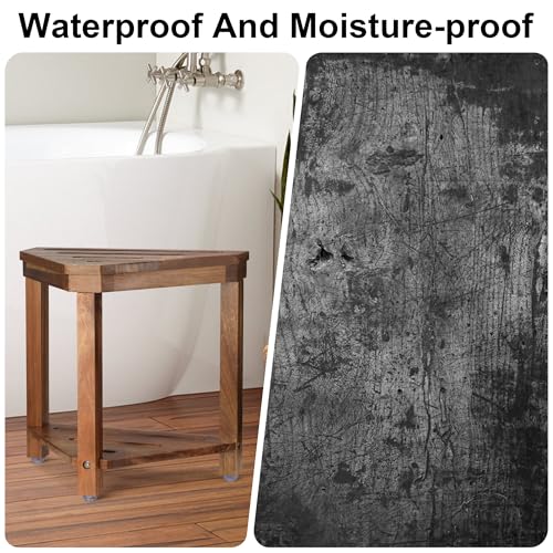 Acacia Wood Shower Stool for Shaving Legs, Corner Bath Shower Bench | Shower Foot Rest with Storage Shelf for Inside Small Shower Spaces, Waterproof Shower Foot Stool for Inside Shower