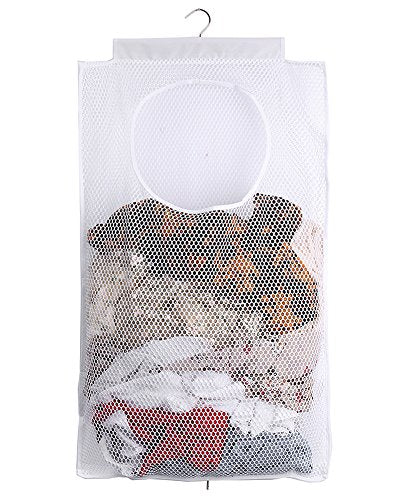 ALYER Breathable Mesh Laundry Hamper,Foldable Hanging Closet Storage Basket,Portable Space Saving Dirty Clothes Bag (White) - color: White