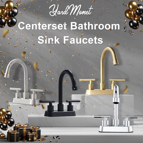 Black Bathroom Faucet, 2 Handle 4 Inch Centerset Sink Faucet with Drain | Yardmonet Matte Black Bathroom Sink Faucet, 2-Handle Stainless Steel Vanity Faucet With Pop-Up Drain And Supply Lines - color: Matte Black