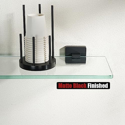 JQK Bathroom Glass Shelf Black, Tempered Glass Shower Storage 12 by 5 inches, 304 Stainless Steel Matte Black Wall Mount, TGS201L12-PB - color: Matte Black, size: 12 Inch