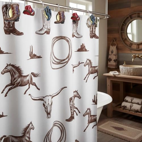 Roowest 12 Pcs Western Cowboy Shower Curtain Hooks Western Shower Curtain Hooks Stainless Steel Rust Resistant Rings Hangers for Winter Farmhouse Rustic Bathroom Decor - style: Western Cowboy
