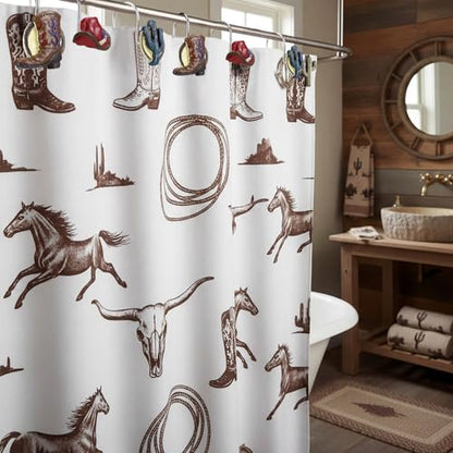 Roowest 12 Pcs Western Cowboy Shower Curtain Hooks Western Shower Curtain Hooks Stainless Steel Rust Resistant Rings Hangers for Winter Farmhouse Rustic Bathroom Decor - style: Western Cowboy