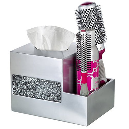 Crackled Glass Tissue Box Cover Square Silver Decorative Multi-function Storage Organizer Caddy; Tissue Box Holder & Countertop Nightstand Bedside Table Organizer Makeup, Phone, Remote Control Holder - style: Tissue Box Organizer