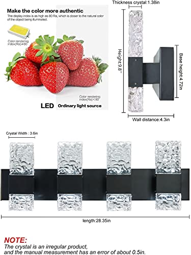 Black Bathroom Light Fixtures Crystal Bathroom Vanity 4 Light Over Mirror Modern LED Wall Light ，6000K Cool Light，40 Watts - color: Black, size: 4 lights