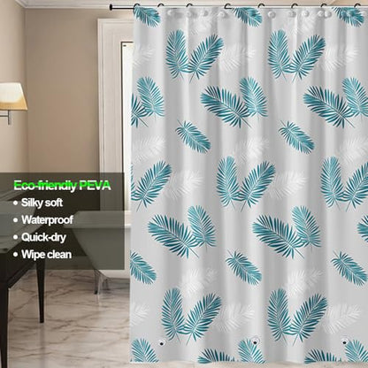 Plastic Shower Liner - Premium PEVA 4G Shower Curtain Liner with Rustproof Grommets and 3 Weighted Magnets, Waterproof Shower Curtains for Bathroom (Green Feather) - color: Green Feather, size: 71"W x 71"L (Pack of 1)