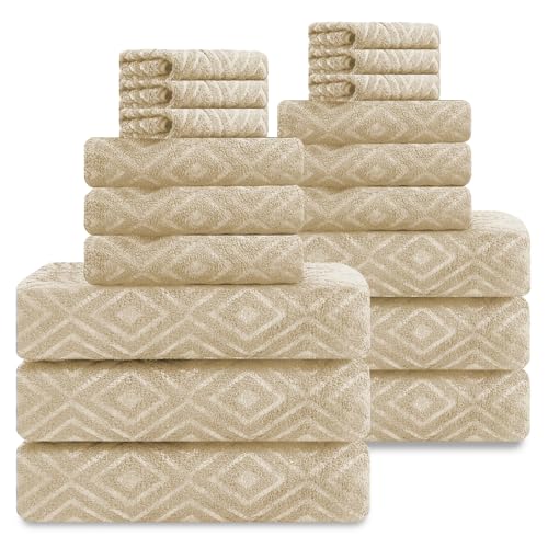 Smuge 18-Piece Bath Towel Set, Include 6 Bath Towel Sheets, 6 Hand Towels and 6 Washcloths - Highly Absorbent Quick Dry 100% Microfiber,Ultra Soft Bathroom Towel Set (Camel) - color: Camel, size: 18 Pcs Bath Towel Set