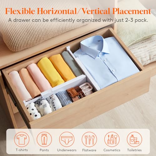 Lifewit 5 Pack Upgrade Drawer Dividers for Clothes, 4" High 11"-17" Adjustable Dresser Drawer Organizers, Expandable White Plastic Drawer Separators for Kitchen, Nursery, Office Organization & Storage | 5 Pack 11"-17" Expandable White Plastic Drawer Separ