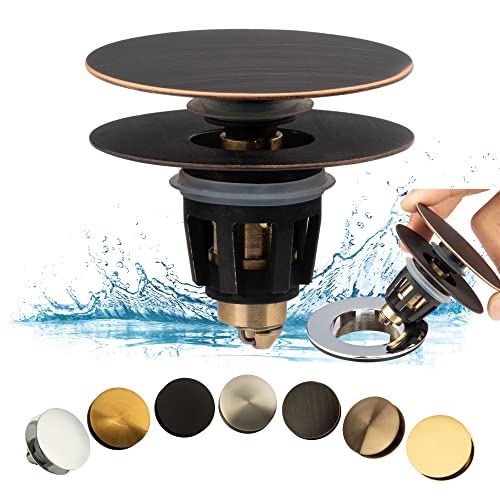 Universal Bathroom Sink Drain Stopper, Fits Most Pop-Up Drains for Vessel Sink Lavatory Vanity, Sink Drain Strainer with Detachable Hair Catcher, Tested by Plumber in US (Oil Rubbed Bronze) - color: Oil Rubbed Bronze