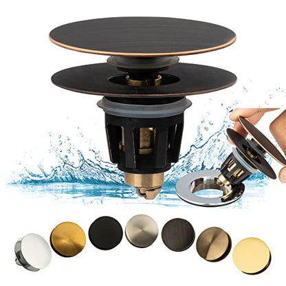 Universal Bathroom Sink Drain Stopper, Fits Most Pop-Up Drains for Vessel Sink Lavatory Vanity, Sink Drain Strainer with Detachable Hair Catcher, Tested by Plumber in US (Oil Rubbed Bronze) - color: Oil Rubbed Bronze