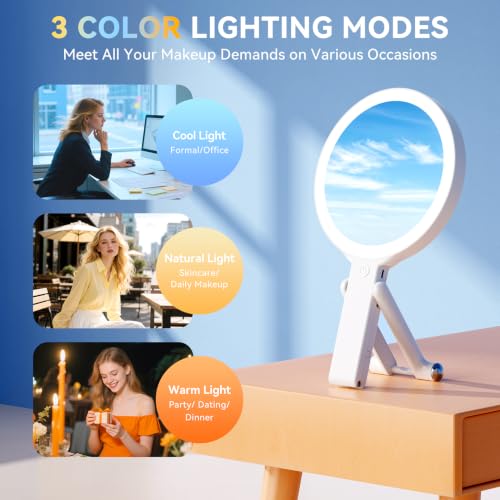 Auxmir 30X/1X Magnifying Travel Makeup Mirror with Lights, 3-Color Dimmable | 56 LEDs, 3 color modes, stepless dimming, dual-side touch control, 2000mAh rechargeable, 3-in-1 tabletop, handheld or hanging