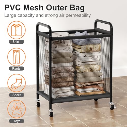 WOWLIVE Rolling Laundry Hamper with Wheels, 90L Laundry Basket | Laundry Sorter with Metal Handle and Removable Bag, Large Clothes Hamper for Laundry Room, Bathroom and Dorm, Beige - size: 1-Section