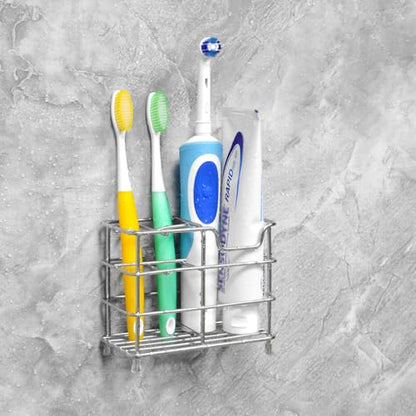 Linkidea Wall Mount Toothbrush Holder for Bathroom, Stainless Steel Stand for Electric Toothbrush, Toothpaste, Razor, Self Adhesive/Countertop 5 Slots Organizer (Chrome) - size: Small