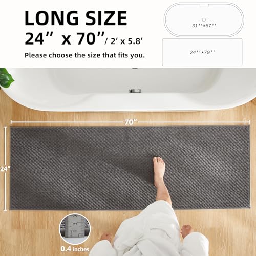 TYUU Bathroom Runner Rugs, Long Bath Mat Runner Washable Thin Quick Dry Low Pile Bathroom Runner Rugs Non Slip, Dark Grey 24"x70" - color: Dark Grey, size: 2' X 5'10" (Runner)