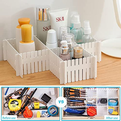 16 Pcs Drawer Divider Adjustable DIY Storage Organizer Separator for Tidying Clutter Cutlery Underwear Socks Clothes Dresses Desk & Box in Kitchen Bathroom Bedroom Office (Cut at Will) - size: 16 Pieces