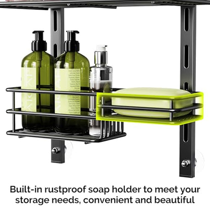 Orimade Over The Door Shower Caddy Adjustable 3 Tier Black,Bathroom Hanging Organizer Shelf Rustproof with 4 Hooks,Shower Basket with Soap Holder and Suction Cup - color: Black-3T