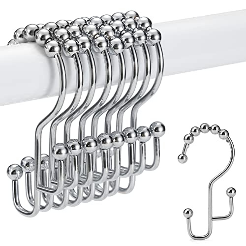 Shower Curtain Rings, SUTINE Shower Curtain Hooks, Stainless Steel Sliver Shower Curtain Hooks Rust Proof, Easy Sliding Double Shower Hooks for Shower Curtains & Liners, 12 Pcs (Chrome) - color: Chrome