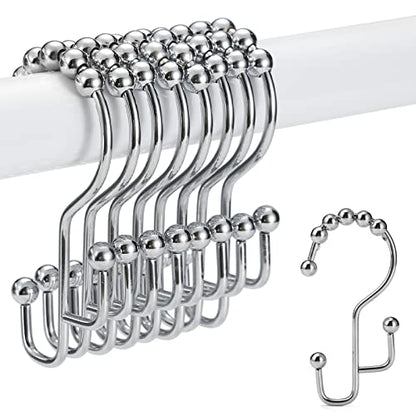 Shower Curtain Rings, SUTINE Shower Curtain Hooks, Stainless Steel Sliver Shower Curtain Hooks Rust Proof, Easy Sliding Double Shower Hooks for Shower Curtains & Liners, 12 Pcs (Chrome) - color: Chrome