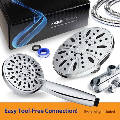 AquaDance 7" Premium High Pressure 3-Way Rainfall Combo Combines The Best of Both Worlds-Enjoy Luxurious Rain Showerhead and 6-Setting Hand Held Shower Separately or Together, Chrome | Enjoy Luxury 7-inch Showerhead & 6-mode Hand Shower Separately or Toge