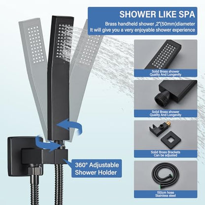 12 Inches Ceiling Mount Shower Faucets Sets Complete Shower System LED Rainfall Shower Head System Rough-in Valve Body and Trim Included Matte Black… - color: Matte Black, style: 12"-led