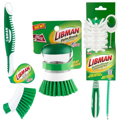 Libman Bottle & Dish Kitchen Brush Kit with Straw Cleaner, 4 Brush Styles | Kitchen scrub brush kit for bottles, dishes, and straws; 3 brushes plus straw cleaner. - style: Bottle & Dish Brush Kit